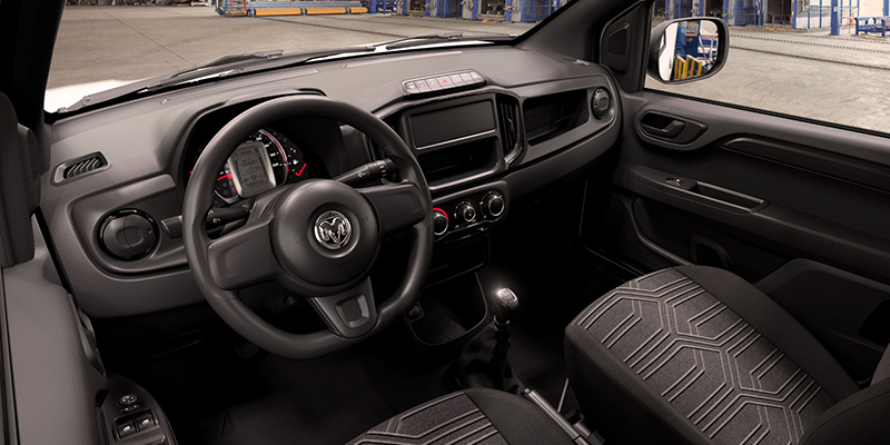 View from driver’s seat in Ram ProMaster van inside warehouse View from driver’s seat in Ram ProMaster van inside warehouse