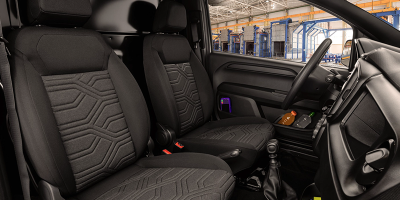 Black seats and interior cabin in Ram ProMaster van